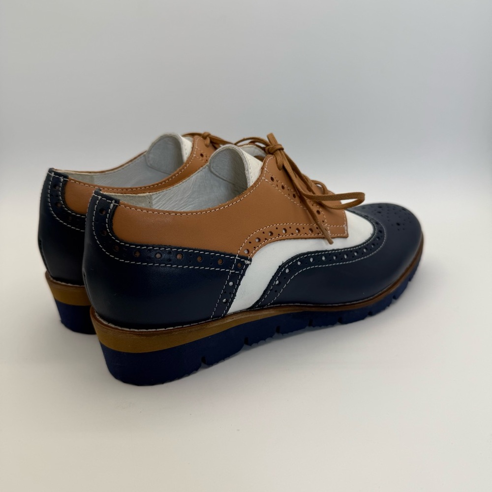 Girotti Wingtip Oxford #2219 Brogue Navy Tan White Leather Size 41 (8.5 US) - Picture 14 of 17